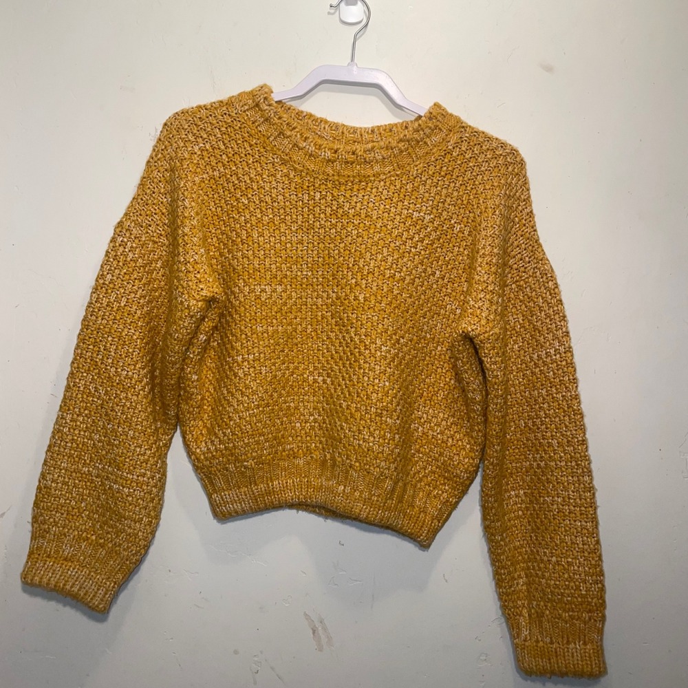 Forever 21 Mustard Yellow Marled Chunky Knit Cropped Sweater Small cottagecore